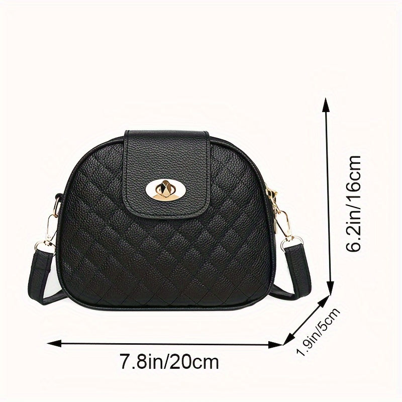 1pc Chic Quilted Round Shoulder Crossbody Bag - PU Leather, Casual & Stylish, Embroidery Detail - Perfect for Daily Use