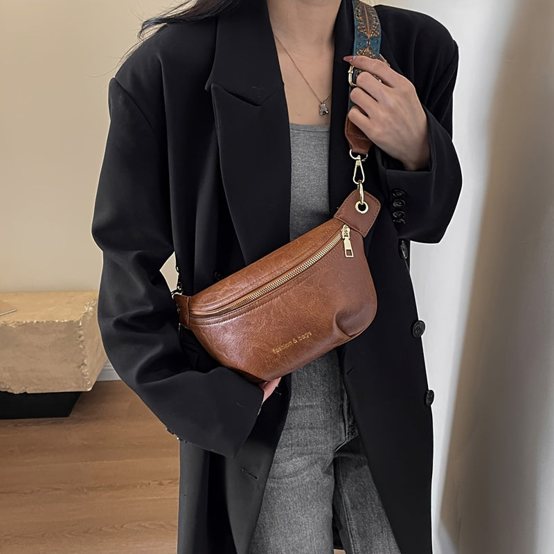 2025 New Fashion Women's Shoulder Bag with Geometric Print, Wide Strap Crossbody Chest Bag for Ladies