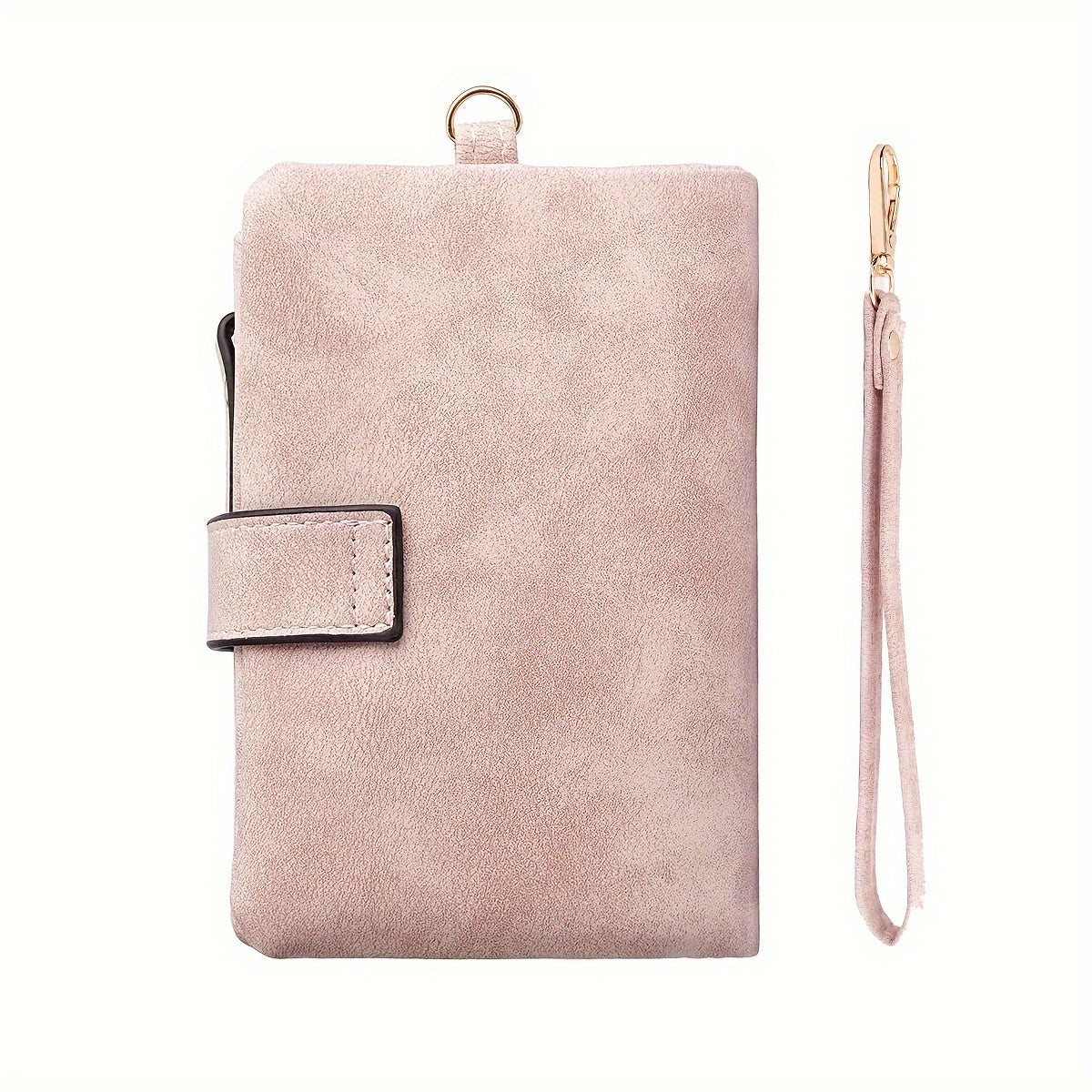 1pc CARRKEN Women's Vintage Matte Pink Wallet - Tri-Fold Design with Snap Closure, Zipper Pocket & Wrist Strap - Compact Credit Card Holder Organizer, Everyday Use or Gift for Her, Stylish Accessory | Durable Stitching, Cute Wallet