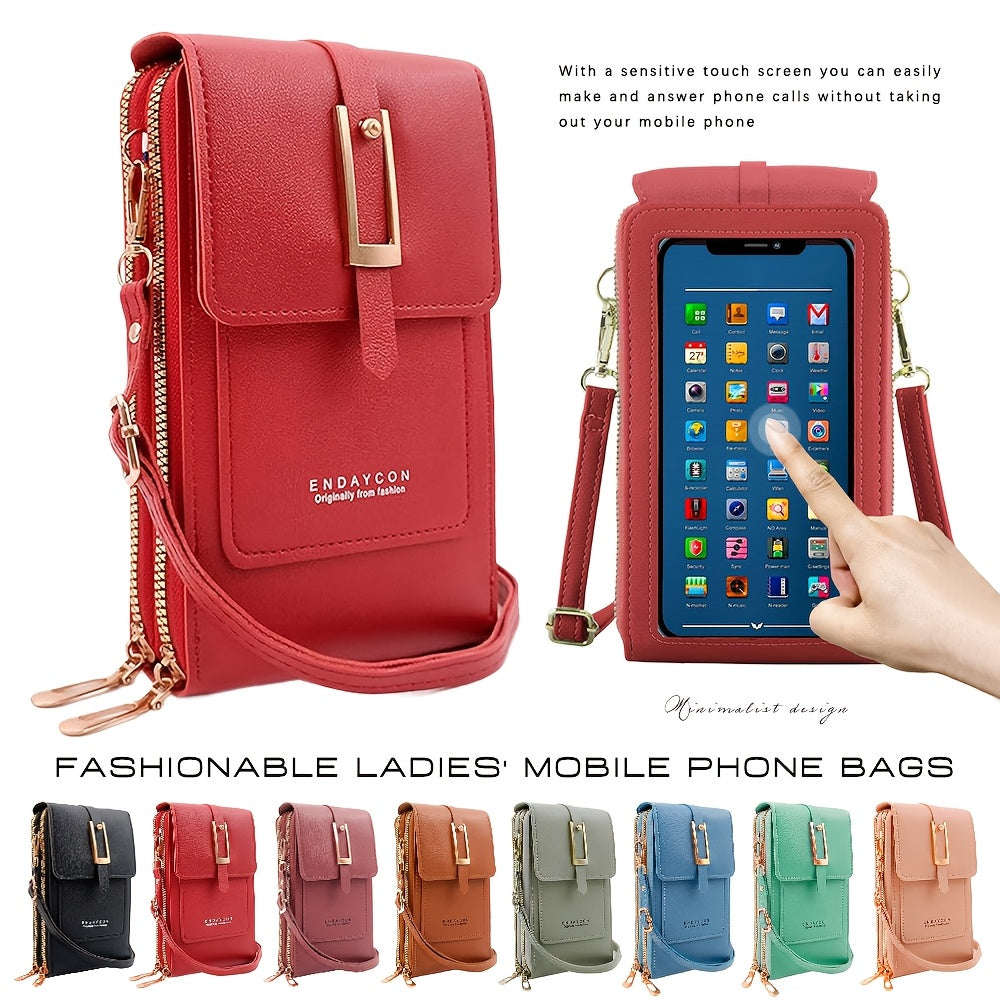 [Casual Crossbody Bag] Transparent Touchscreen Crossbody Bag | Women's Solid Color Casual Bag with Multifunctional Card Holder and Coin Purse | Perfect for Outings, Shopping, and Travel