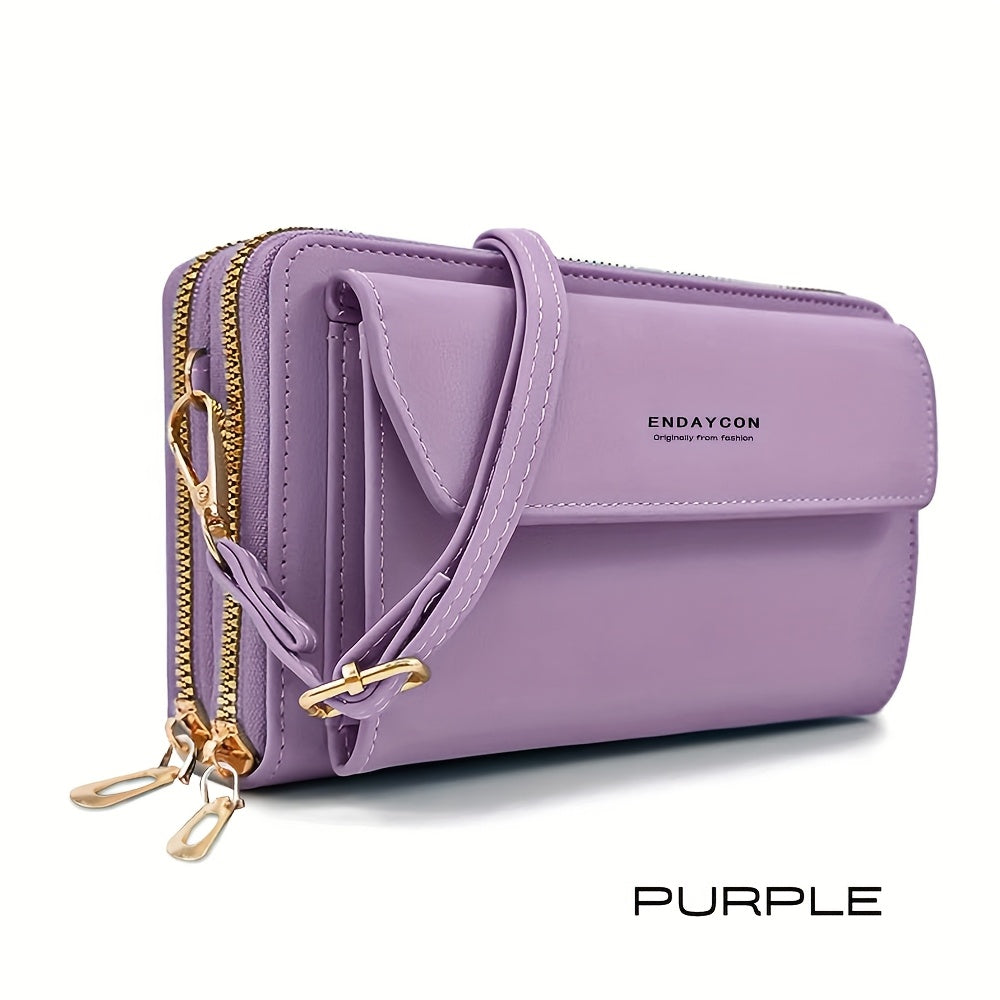 1pc Women's Fashionable Synthetic Leather Crossbody Bag, Large Capacity Multi-Functional Shoulder Purse with Adjustable Strap, Double Zipper Card Holder for Outdoor Shopping and Travel, Wet Wipe Clean, Non-Textile Weaving Method, Polyester Lined, Compact