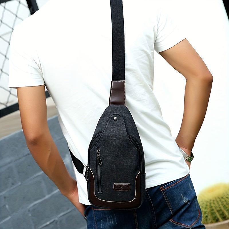 1pc Stylish Men's Canvas Chest Bag - Large Capacity, Wear-Resistant, Solid Color, Durable, Versatile Camping Companion - Perfect for Outdoor Enthusiasts