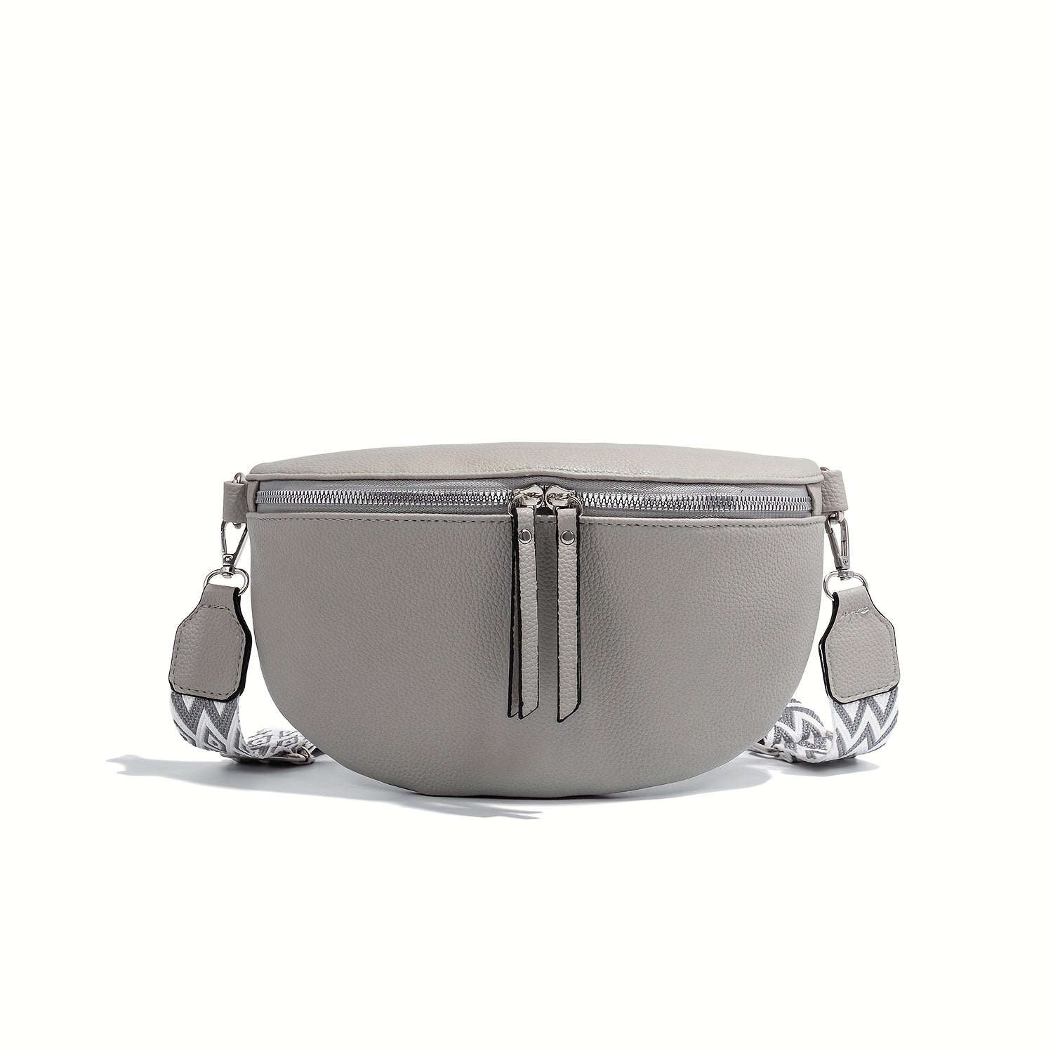 1pc Black Chest Bag with Detachable Wide Geometric Strap, Casual Style Solid Color Crossbody Fanny Pack with Zipper Closure and Polyester Lining for Versatile Use, Casual Crossbody Bag | Minimalist Design | Detachable Strap