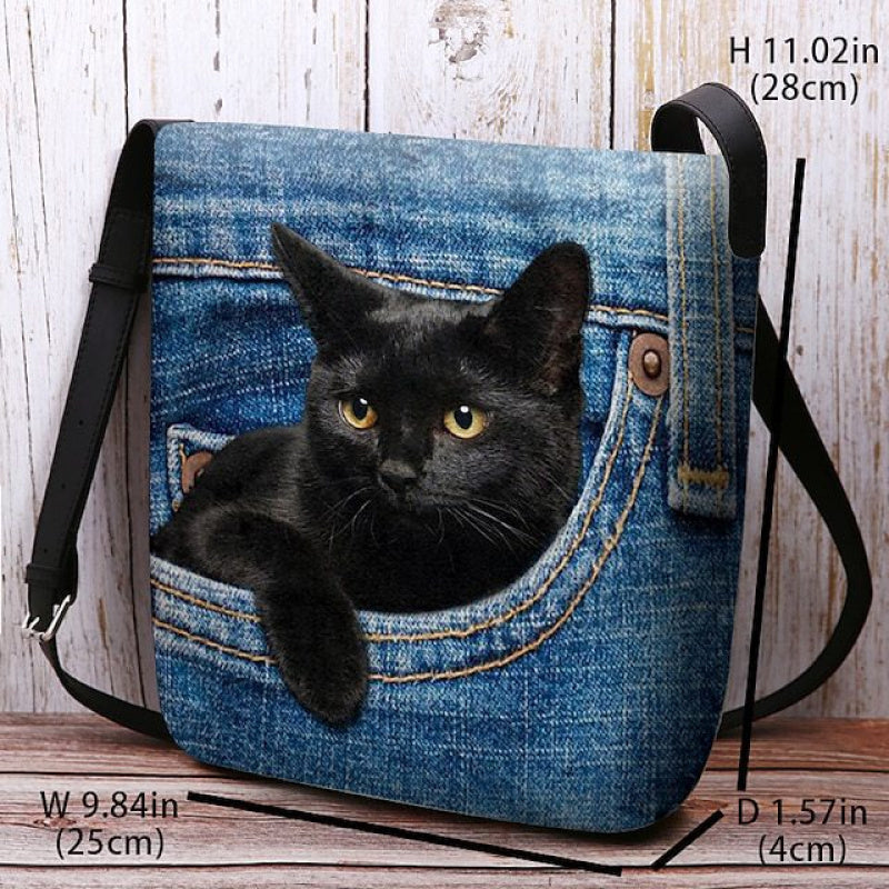 1pc Women's -Style Cat Peeking Pocket Crossbody Bag - Lightweight Polyester Adjustable Strap Shoulder Bag with Magnetic Closure, Light Blue/Red for Everyday Casual Outings