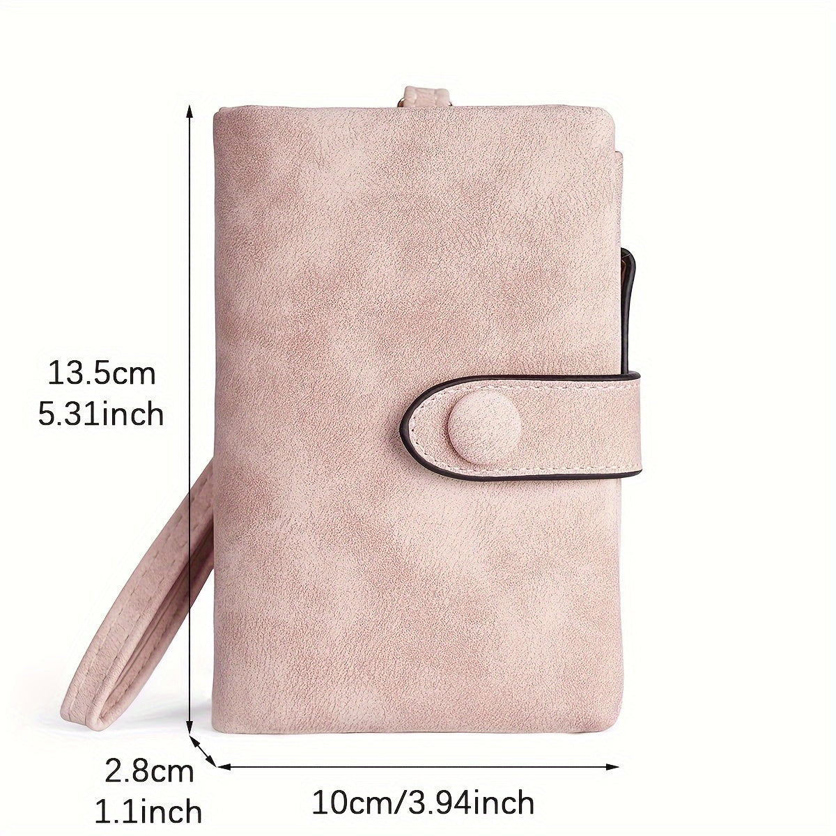 1pc CARRKEN Women's Vintage Matte Pink Wallet - Tri-Fold Design with Snap Closure, Zipper Pocket & Wrist Strap - Compact Credit Card Holder Organizer, Everyday Use or Gift for Her, Stylish Accessory | Durable Stitching, Cute Wallet