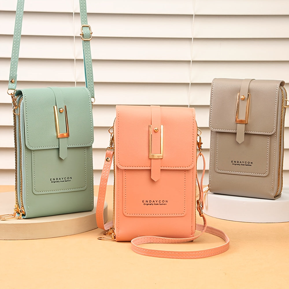 [Casual Crossbody Bag] Transparent Touchscreen Crossbody Bag | Women's Solid Color Casual Bag with Multifunctional Card Holder and Coin Purse | Perfect for Outings, Shopping, and Travel