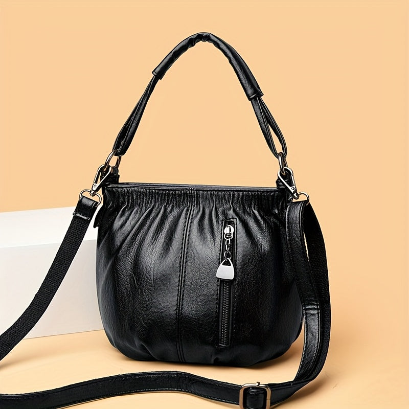 Women's Adjustable Crossbody Bag - Mini Bucket Purse with Zipper Closure, Multi-Compartment Design & Detachable Strap, Solid Color Shoulder Bag for Women (Deep Brown, Wine Red, Black), Crossbody Purse, Versatile Travel Purse, Soft Texture