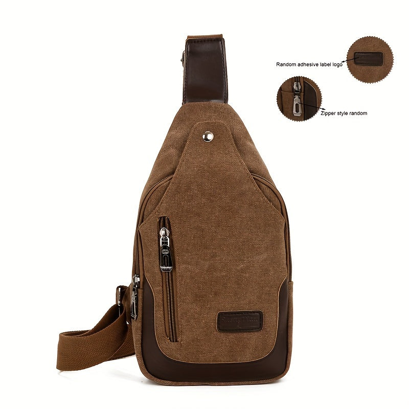 1pc Stylish Men's Canvas Chest Bag - Large Capacity, Wear-Resistant, Solid Color, Durable, Versatile Camping Companion - Perfect for Outdoor Enthusiasts