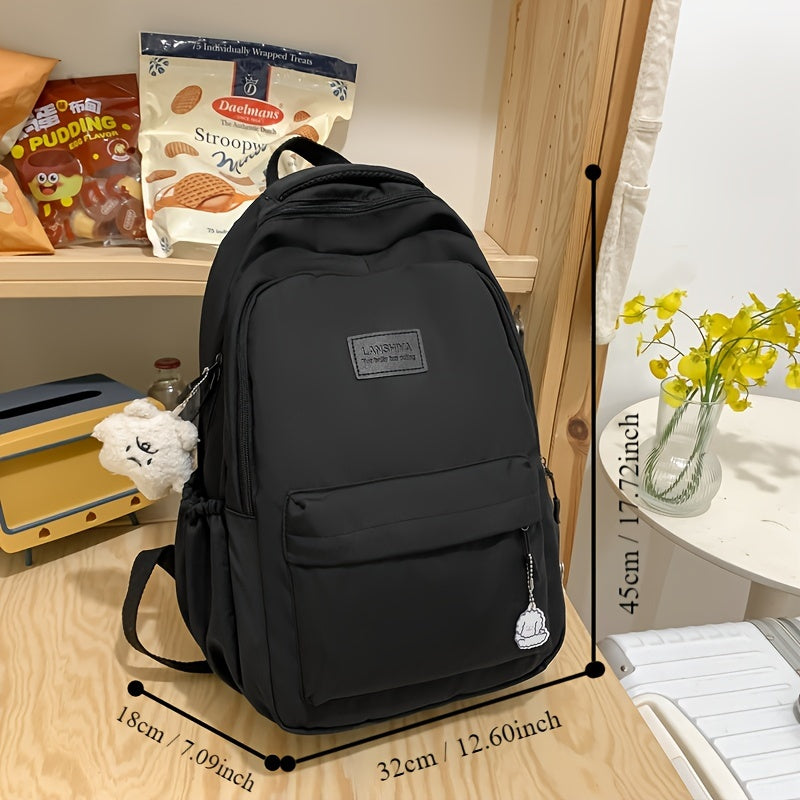 2025 New College-Style Nylon Backpack, Large Capacity for Laptops & Travel, with Adjustable Straps, Zip Closure, Polyester Lining, Edge Paint Free - Available in White, Black, Blue, Green, Backpack for Travel
