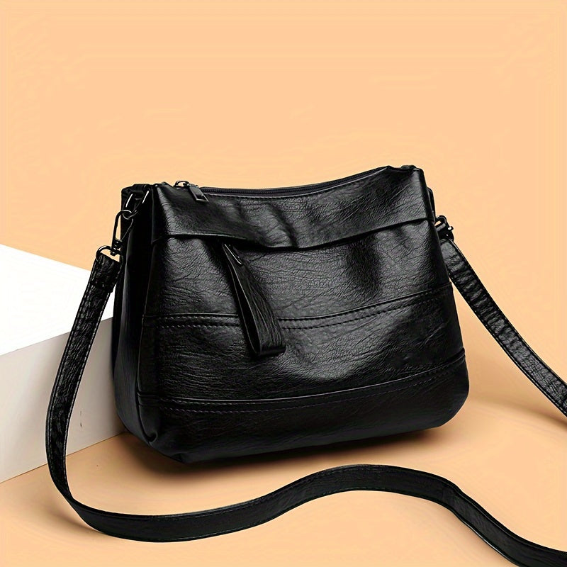 1pc Vintage Women's Shoulder Crossbody Bag - Lightweight Adjustable Strap, Large Capacity, Zipper Closure, Polyester Lining, Solid Color (Light Brown/Red/Black) for Daily Use & Casual Outings