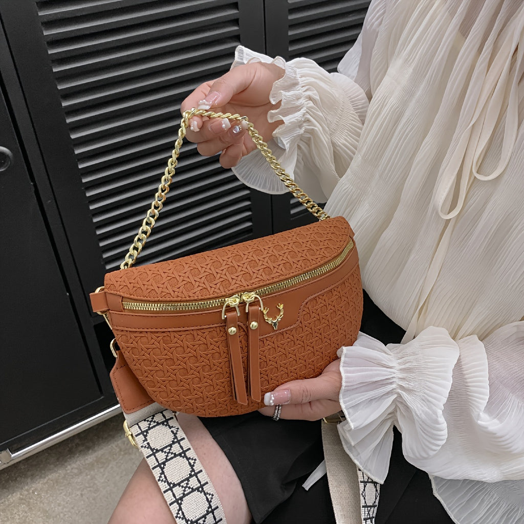 Fashion Vintage Geometric Pattern Chain Women's Crossbody Fanny Pack, With Adjustable Strap