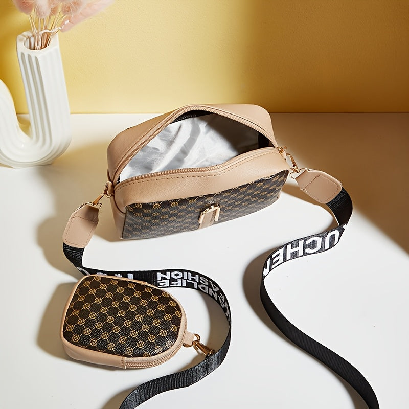 2024 Winter New Women's Fashion Printed 2pcs Set Women's Bag Fashion Casual Retro Commuting Plaid Crossbody Single Shoulder Small Square Bag