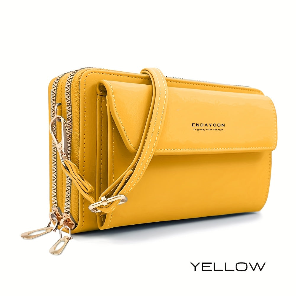 1pc Women's Fashionable Synthetic Leather Crossbody Bag, Large Capacity Multi-Functional Shoulder Purse with Adjustable Strap, Double Zipper Card Holder for Outdoor Shopping and Travel, Wet Wipe Clean, Non-Textile Weaving Method, Polyester Lined, Compact