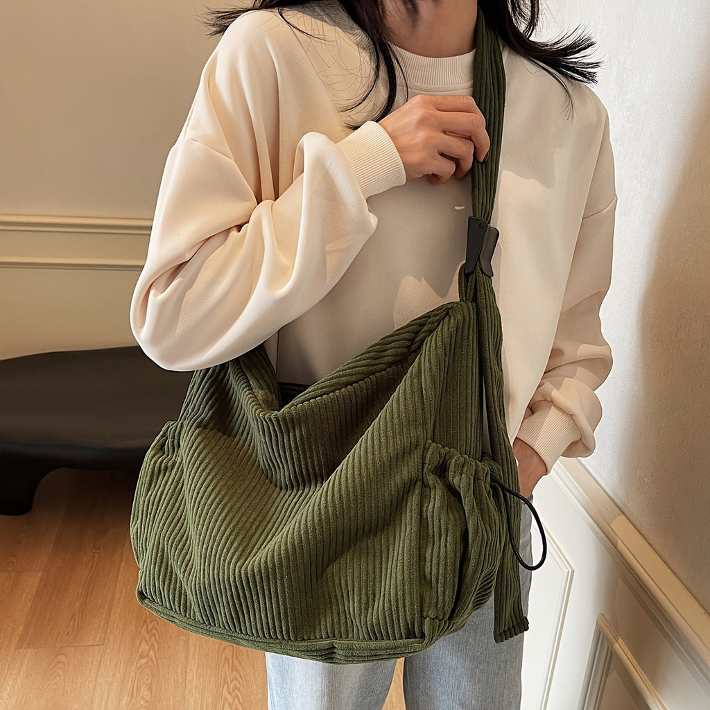1pc Large Capacity Fashionable Women's Crossbody Shoulder Bag School Student Book Bag Velvet Fabric Soft and Durable with Side Pockets and Multiple Compartments Zipper Closure Suitable for Short Trips, Work Commuting and Daily Travel