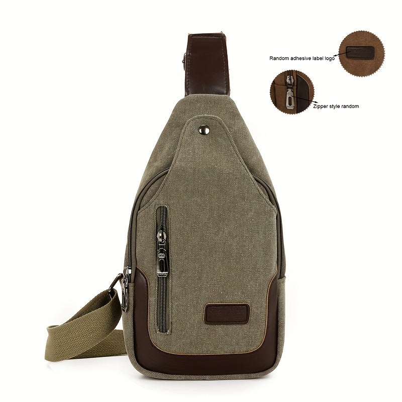 1pc Stylish Men's Canvas Chest Bag - Large Capacity, Wear-Resistant, Solid Color, Durable, Versatile Camping Companion - Perfect for Outdoor Enthusiasts