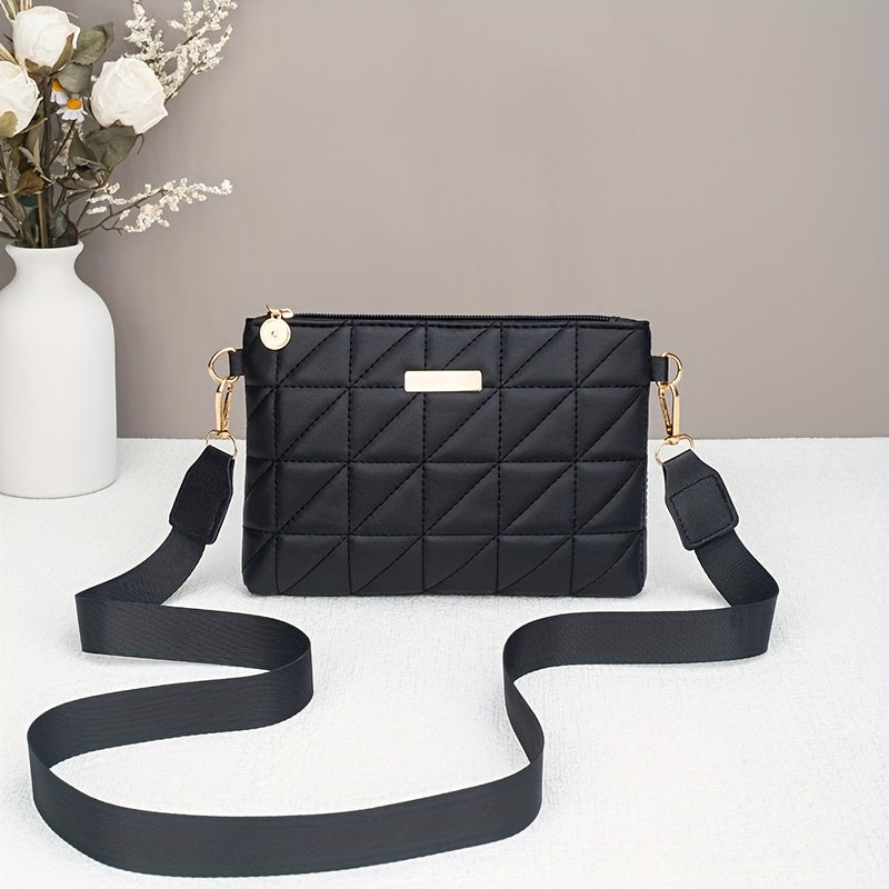 2025 New Women's Fashion Quilted Chevron Crossbody Bag - with Adjustable & Detachable Strap, Golden-Tone Hardware, Zipper Closure, Khaki/White/Black, Crossbody Purse, Versatile Travel Purse, Modern Accessory, Durable Polyester Lining, Everyday Handbag, St