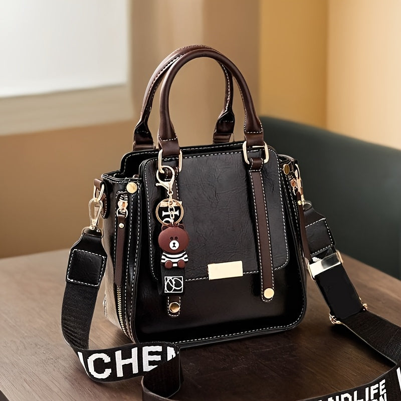 2024 New Women's Casual Chic High Quality Crossbody Bag with Adjustable Strap, Multiple Compartments & Charms - Lightweight Spacious Handbag for Commuting, Work, Travel - Brown & Black