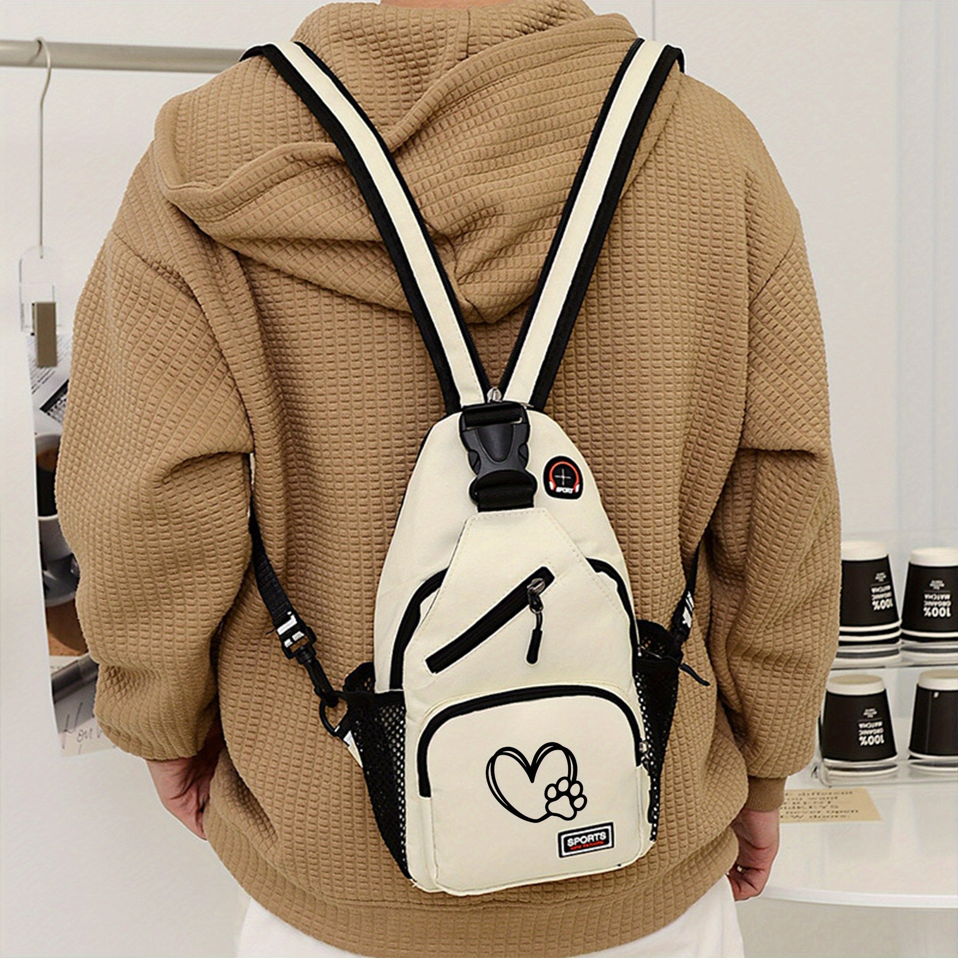1pc Love Paw Print Oxford Crossbody Bag - Adjustable Strap, Spacious & Durable, Perfect for Outdoor Travel, Sports, and Daily Commute, Casual Chest Bag with Polyester Lining