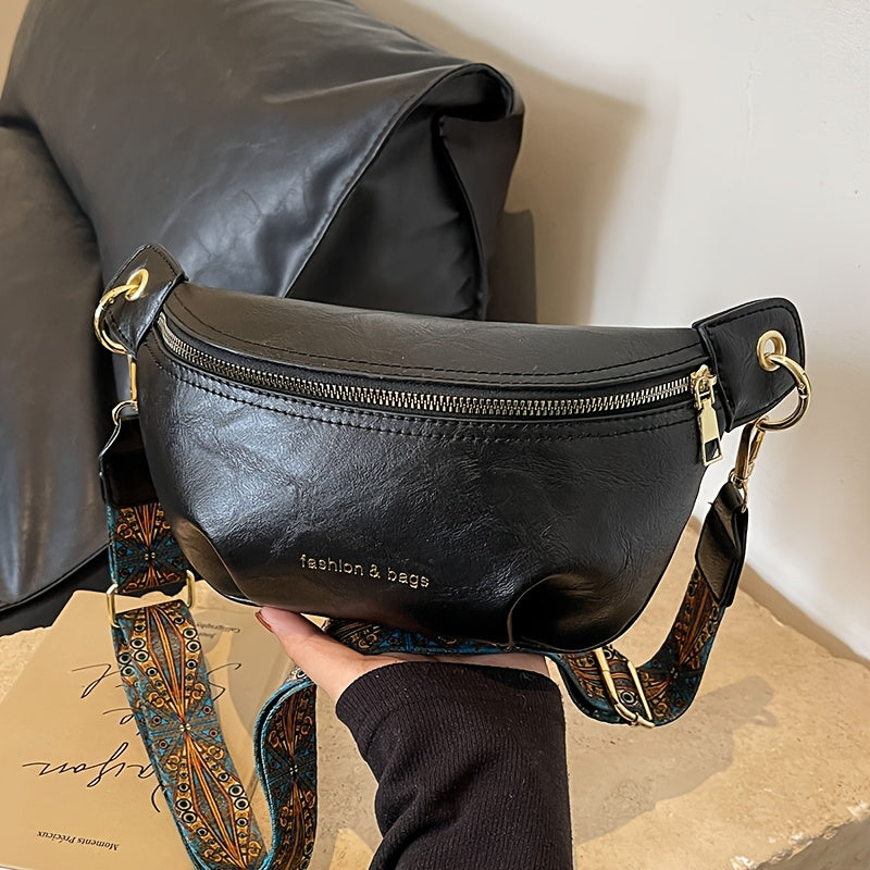 2025 New Fashion Women's Shoulder Bag with Geometric Print, Wide Strap Crossbody Chest Bag for Ladies