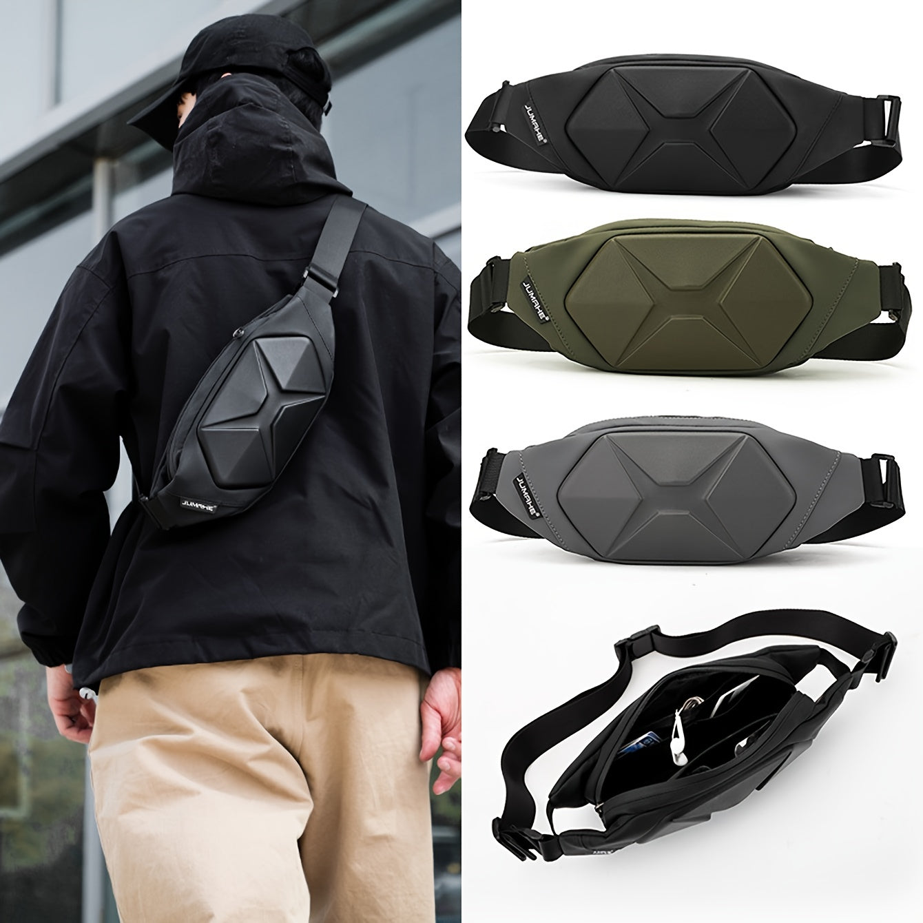 1pc Hard Shell Men's New Fashion Chest Bag, Outside Crossbody Sports Bag Casual Fanny Backpack