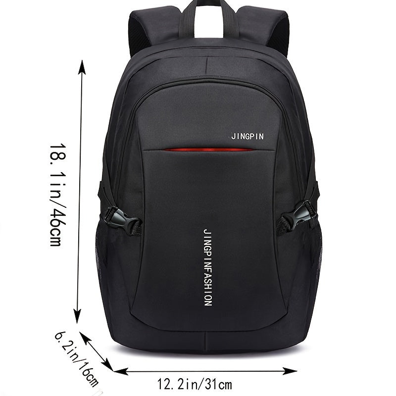 1pc Compact Men'S Nylon Backpack - Large Capacity Travel Bag for Work & College - Durable, Spacious, USB Cable Not Included - Fashionable Casual Style with Metal Puller, High-Quality Buckle, And Mesh Side Pockets - Black, Laptop Backpack, Suitable for Wom