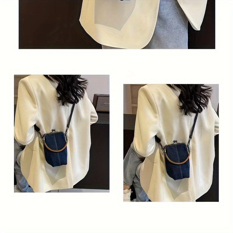 2024 Women's Crossbody Bag with Detachable Strap - Anti-Fade Light Blue/Dark Blue Phone Purse, Kiss Lock Closure & Machine Washable Design for Commuting, Casual Outings & Work