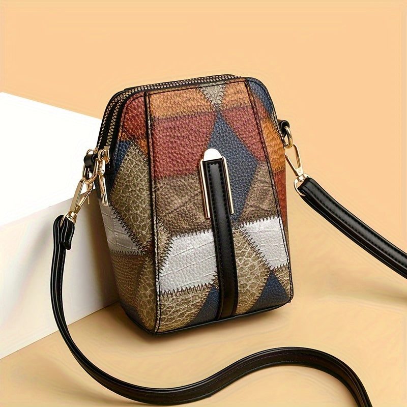 1pc of Retro Solid Color PU Hardware Decoration Multi-Compartment Simple Messenger Bag Mobile Phone Bag Wallet Suitable for Women'S Daily Use
