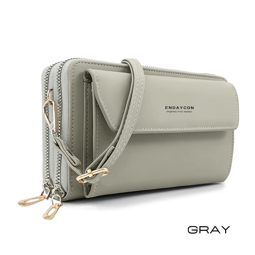1pc Women's Fashionable Synthetic Leather Crossbody Bag, Large Capacity Multi-Functional Shoulder Purse with Adjustable Strap, Double Zipper Card Holder for Outdoor Shopping and Travel, Wet Wipe Clean, Non-Textile Weaving Method, Polyester Lined, Compact