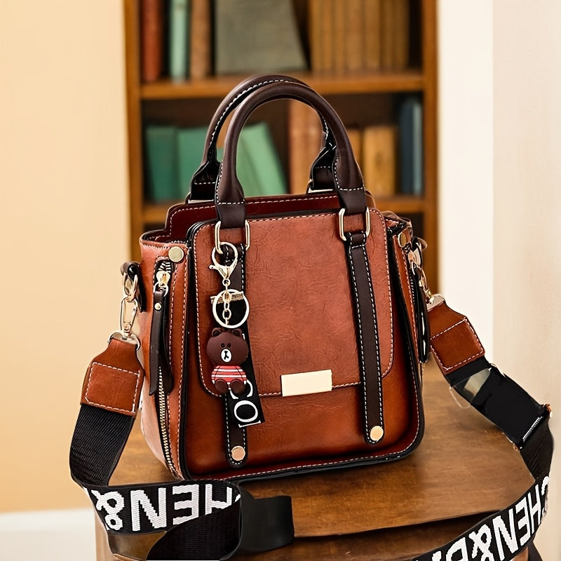2024 New Women's Casual Chic High Quality Crossbody Bag with Adjustable Strap, Multiple Compartments & Charms - Lightweight Spacious Handbag for Commuting, Work, Travel - Brown & Black